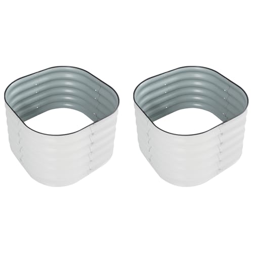 Garbenat Rund Hochbeet aus Metall 43cm Höhe Pflanzbeet 2Pcs Hochbeet-Set zum Selbstaufbau Weiß Garten Pflanzkasten Freistehende Pflanzbeet für Garten, Balkone, Hinterhöfen