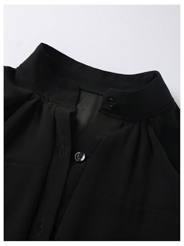 GORGLITTER Women's Sheer Mesh Long Sleeve Blouses Tops Dressy Casual Work V Neck Button Down Office Fall Blouses Shirt3