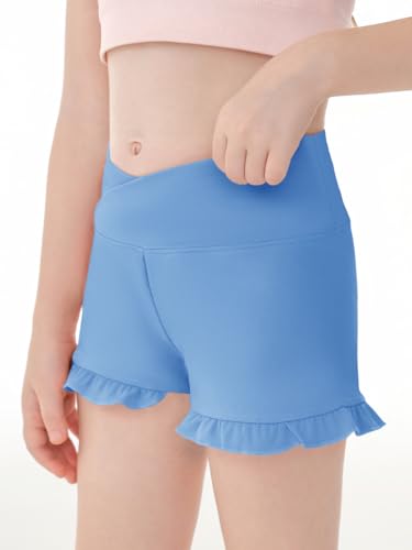 Haloumoning Short atlético feminino com babados V crossover cintura alta yoga dança shorts confortáv