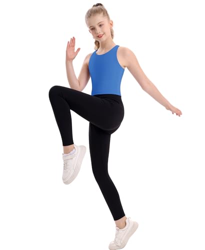 Image of DOCUMO Girls Tank Tops Double Lined Racerback Crop Tops for Kids Sleeveless Workout Tops for Dance, Yoga, Running, Sports
