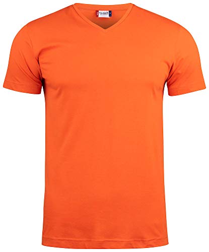 CLIQUE - koszulka z dekoltem w szpic pół rękawa mężczyźni kobiety Unisex Basic-T V-neck, bawełna Jersey, taśma przeciwdeszczowa, elastyczny kołnierz, dopasowanie slim-fit, pomarańczowy, XS