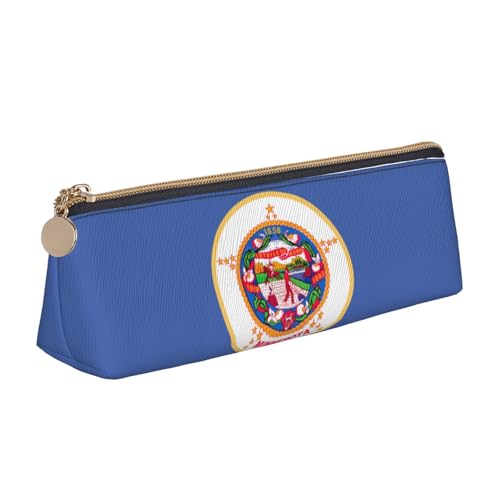 Astuccio per penne con stampa della bandiera del Minnesota semplice triangolare per forniture per ufficio cosmetici articoli da toeletta One Size Art Deco bianco