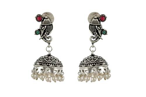 Oxidized Elephant Theme Rakhi Necklace Set Red & Green Stone Earrings