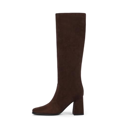 Image of Modatope Knee High Boots Women Square Toe Chunky Heel Fashion Tall Boots | Block Heel Gogo Boots with Side Zipper,Fashion Heeled Fall Winter Boots,Long Dressy Boots for Women