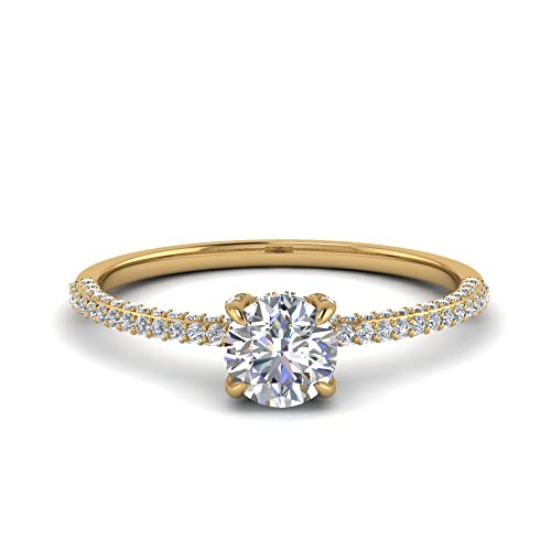 Image of Choose Your Gemstone Delicate Hidden Halo Diamond CZ Ring Yellow Gold Plated Round Shape Petite Engagement Rings Minimal Modern Design Birthday Gift Wedding Gift US Size 4 to 12