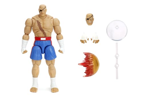 Figura Sagat de Street Fighter articulada de 19 cm con cabeza y manos alternativas Jada Toys