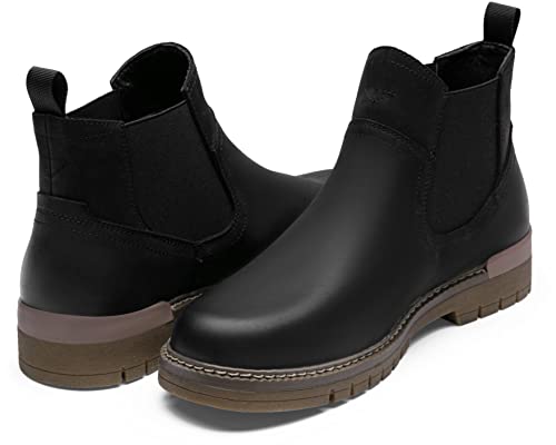 Jousen Chelsea Boots Men Leather Casual Retro Slip On Boots Elastic Fashion Ankle Boots For Men (Amy8141 Black 12) #TOP6