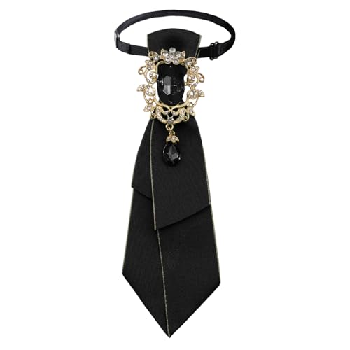 LJBFNN Bow Tie for Women Adjustable Pre-Tied Ties for Women Girls Uniform Necktie with Rhinestone for Party School Concert (Dark Black)