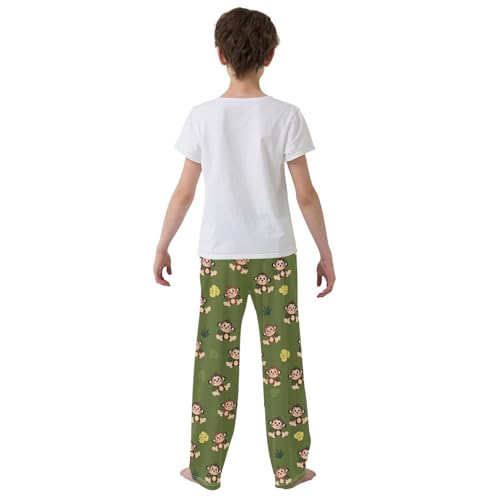 Monkey Palm Leaf Boys Long Pants Soft Trousers Elastic Waist Kids Lounge Bottoms with Pockets S-XL3