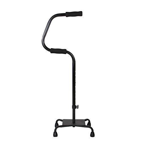 PCP Easy Riser Quad Cane, Two Handle, Adjustable Height Mobility Aid, Standing Stability Base, Black, Large Base