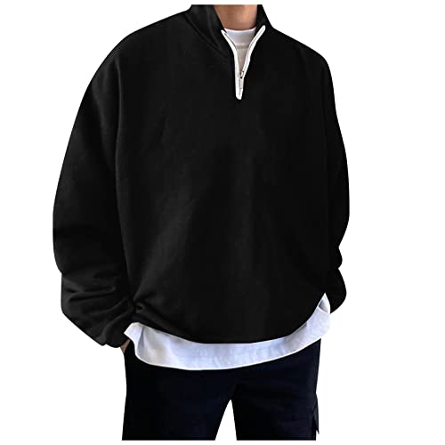 Zip Up Hoodies for Men 1/4 Zip Fleece Pullover Sweatshirt Fall Fashion Casual Oversized Loose Fit Drop Shoulder Tops3
