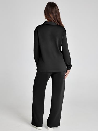 Glamaker Women's 2 Piece Sets Outfits Casual Long Sleeve Sweatsuits Polo Top and Wide Leg Pants Matching Sets4