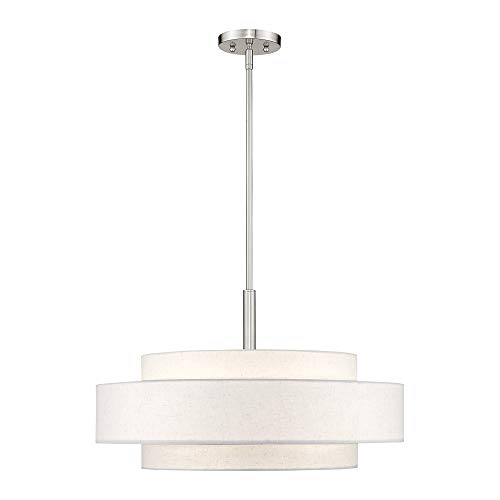 Image of Livex Lighting 52138-91 Meridian 5-Light Pendant, Brushed Nickel | Fabric shade design