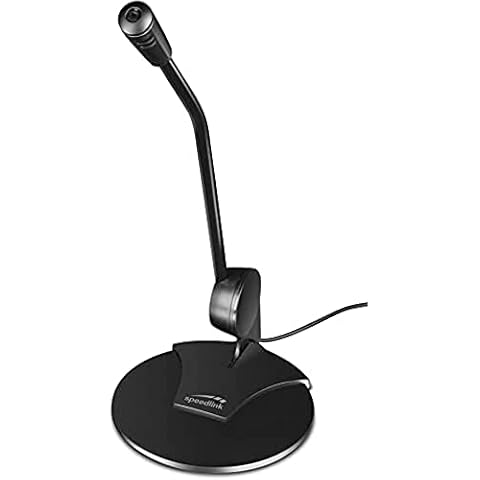 Speedlink Pure Desktop Voice Microphone SL-8702-BK, High Recording Quality, Large Circular Base, Flexible Microphone Neck, Easy Installation, 1.7 Metres Cable, Black Cover