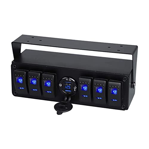 Panneau interrupteur rocker 12V bleu avec chargeur USB QC 3.0 et voltmètre étanche pour bateau