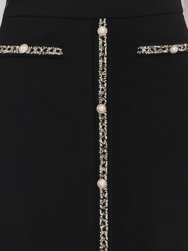 Women's Pencil Skirt High Waist Tweed Trim Stretchy Office Work Bodycon Midi Skirts4