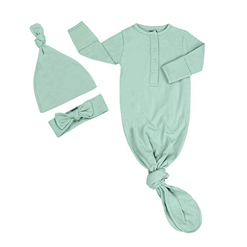 Image of TWINOR Plain Knotted Baby Gown with Headband Hat Infant Sleeper for Baby Girl and Boy