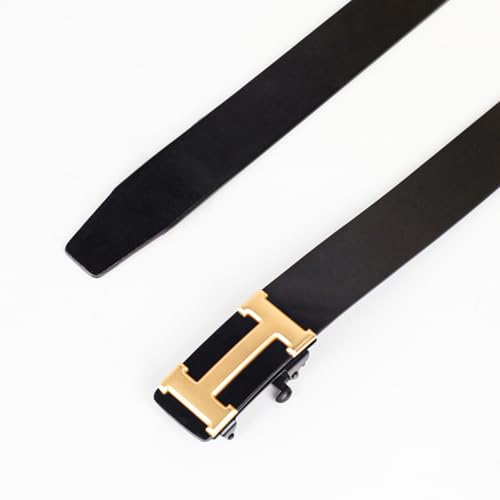 Image of Aurolran Men&Womens Leather Dress Belt Business Automatic Buckle Belt Color-Black Silver Gold