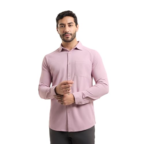 Image of Workday Shirt for Men Long Raglan Sleeve Regular Fit Superior Stretch Wrinkle Free Shape Retention Quick Dry Anti-Viral Finish UPF 50+