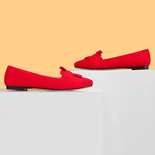 Musshoe Women's Flats Dressy Pointed Toe Comfortable Bowknot Ballet Flats Shoes,Red 9 #TOP5