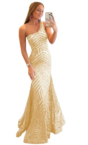 Sequin Prom Dresses for Women 2025 One Shoulder Mermaid Long Formal Evening Party Gowns RPM017