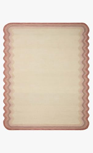 Image of Modern Irregular Shape Pattern Wool Carpet with Loop Texture Yarn Anti Shedding Carpet Size 12x15 Feet B3 Pink Multi Color