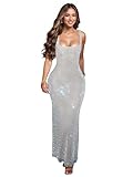 Owzwz Off Shoulder Sequin Evening Gowns for Women Prom, Gala, Wedding Guest & Evening Party/Mermaid Formal Dresses with Side Slit,Strapless Neckline (Silver,L,9918)