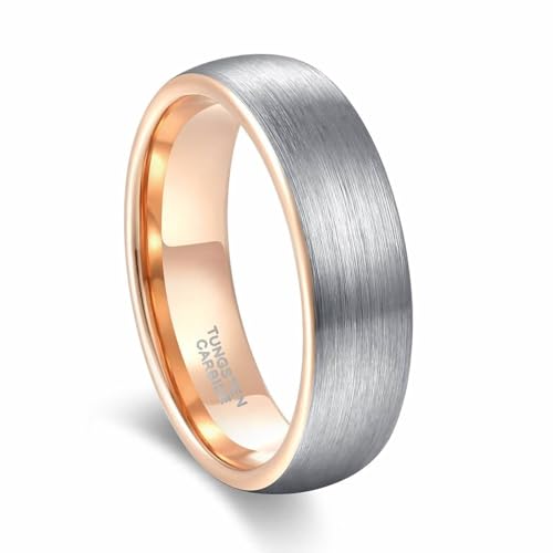 Bague fiançailles tungstène 6mm or rose anneau brossé résistant vie active