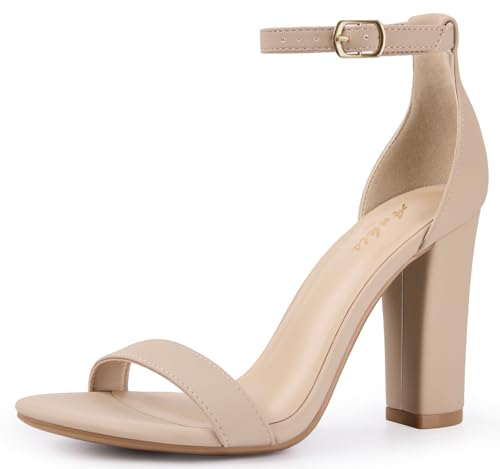 Image of Ankis Nude Heels Strappy High heel for Women Wedding Shoes for Bride Women Chunky Heels Heeled Sandals 4 Inch