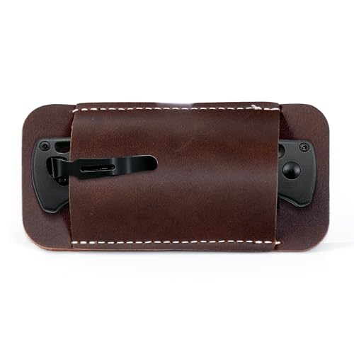 Leather Knife Sheath for Belt, Horizontal Carry Pocket Knife Holder, EDC Belt Pouch for Pocket Folding Knives, Darkbrown