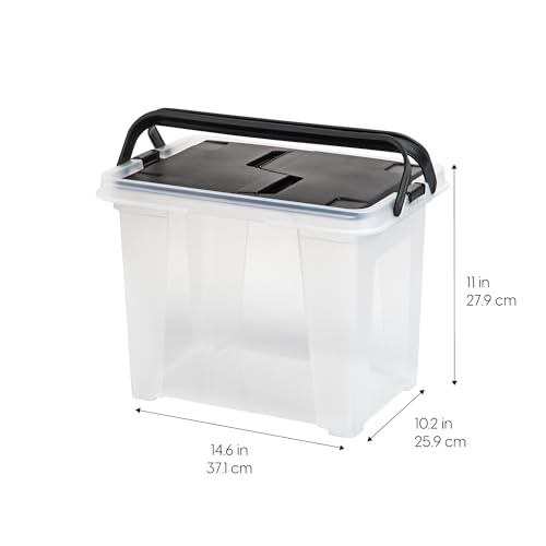 Image of IRIS USA 4-Pack File Box Organizer with Wing Lid Letter /Legal 18 Qt, Clear | Organize letter and legal files, documents and paperwork with a wing lid for quick access and secure storage