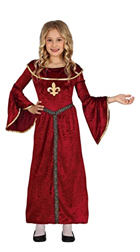 FIESTAS GUIRCA Disfraz de Princesa Medieval Niña - Vestido Rojo con Adornos Dorados para Niñas de 10-12 Años