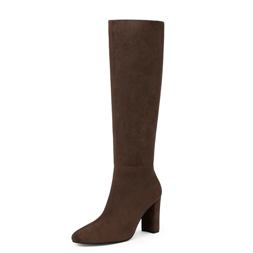 Image of Modatope Knee High Boots for Women Chunky Heel Rounded Toe Tall Boots