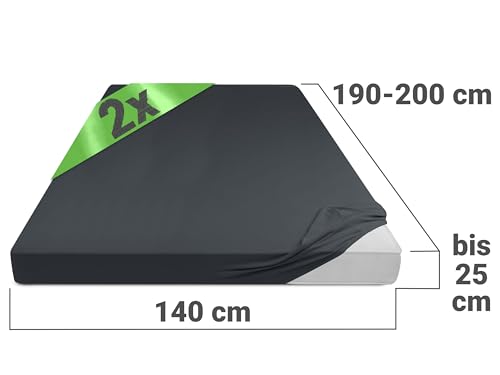 Emily´s Check Doppelpack Bettlaken Betttuch Spannbettlaken 1493.2123, 140 x 190-200 cm, Anthrazit – Ansicht 3