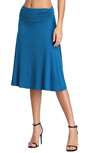 Image of Urban CoCo Women's Ruched High Waist Knee Length Jersey A-Line Stretchy Flared Casual Skirt