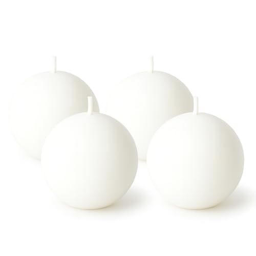 Biedermann & Sons White Round Candles (Set of 4) Unscented Dripless Balls 2.5 Spheres 8 Hour Burn for Dinner Tables and Special Occasions