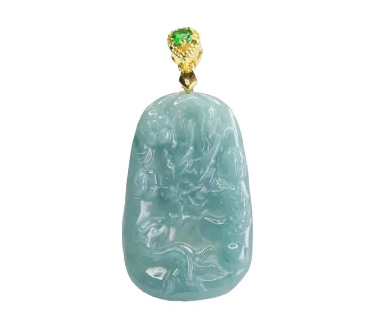 Pendentif dragon jade bleu or 18k amulette zodiaque collier sculpté main