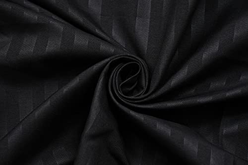 Image of KAWI Satin Cotton 210 TC Striped Elastic Fitted Bedsheet Queen Size (78X72XUp To 6 Inches Mattress)-Black Color