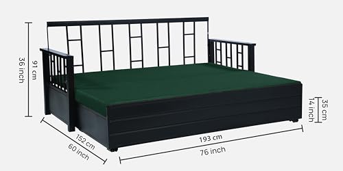 Image of 3 Seater Metal Sofa Cum Bed with Hydraulic Storage | Queen Size Sofa Cum Bed | Matte Black Finish with Red Black Design
