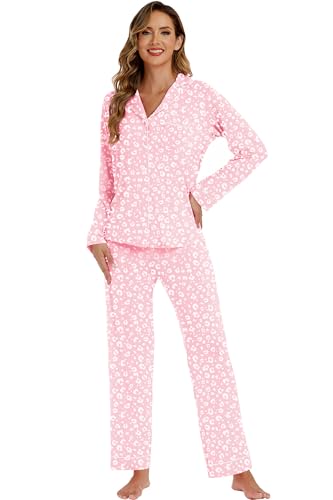 LUBOT Womens Bamboo Viscose Pajamas Set Cooling Super Soft 2 Piece PJ Set Button-Down Long Short Sleeve Sleepwear S-XXL4