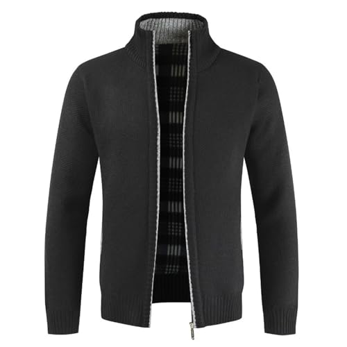 Shuanghao Cárdigan de Punto para Hombre，con Cremallera y Bolsillo,Manga Larga,Cálido Suéter Grueso，Casual,Moda,Suave,con Forro Polar,Hombre Chaqueta Otoño Invierno Negro XL