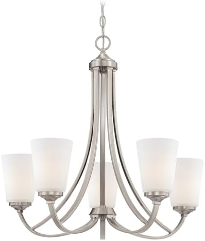 Minka Lavery 4965-84 Overland Park Chandelier, 5-Light, 500 Total Watts, 26-in H x 25-in W, Brushed Nickel