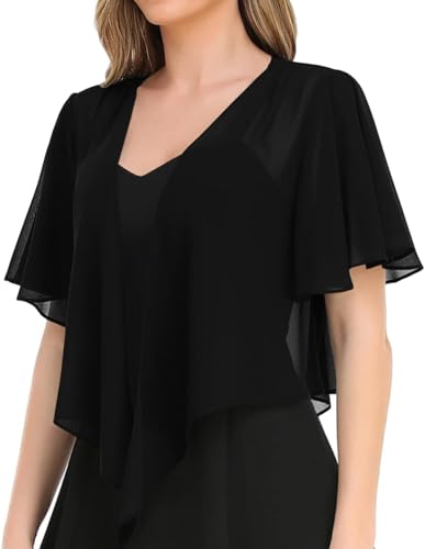 Image of Women's Solid Puff Sleeve Kimono Short Cardigan Loose Cover Up Casual Blouse Top Chiffon