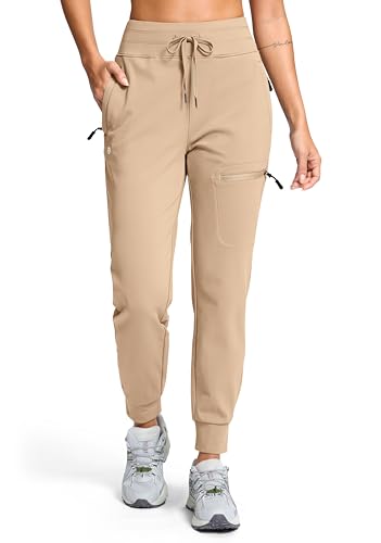 G Gradual Women's Fleece Lined Joggers Hiking Pants 4 Zipper Pockets High Waisted Water Resistant Winter Running Sweatpants