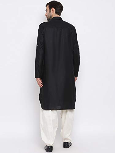 Image of VASTRAMAY Men's Cotton Blend Pathani Kurta Set || Stylish Pathani Style Kurta with Roll Up Sleeves and Relaxed Fit Patiala Salwar