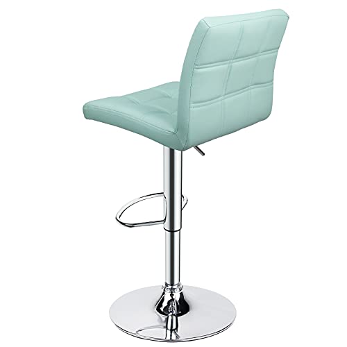 Modern Square Pu Leather Adjustable Bar Stools With Back,Set Of 2,Counter Height Swivel Stool By Leopard (Mint Green) #TOP2