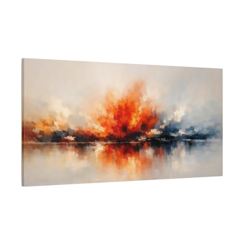 Impression sur toile 50x25cm | Tableau abstrait moderne orange et bleu - 2