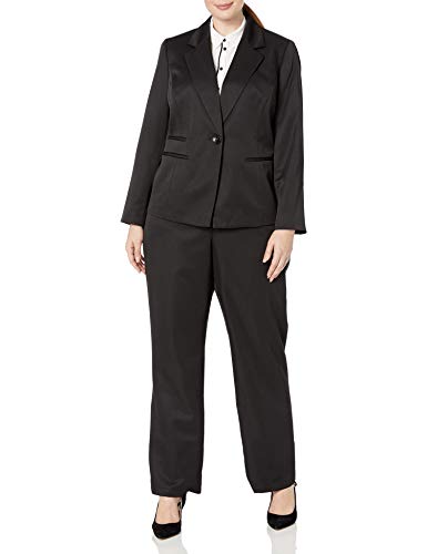 Le Suit Women's 1 Button Notch Collar Tonal Stripe Pant Suit, Black, 8