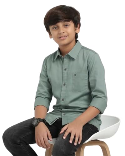 Image of Red Nine Rocket Science Boys' Solid Satin-Finish Poly Cotton Shirt | Single Pocket, Spread Collar, Long Sleeve, Casual