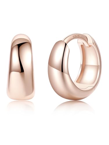 Silvora Rose Gold Huggie Earrings for Women Small Chunky Hoops with 925 Sterling Silver Post Lightweight Rose Gold Earrings 8mm
